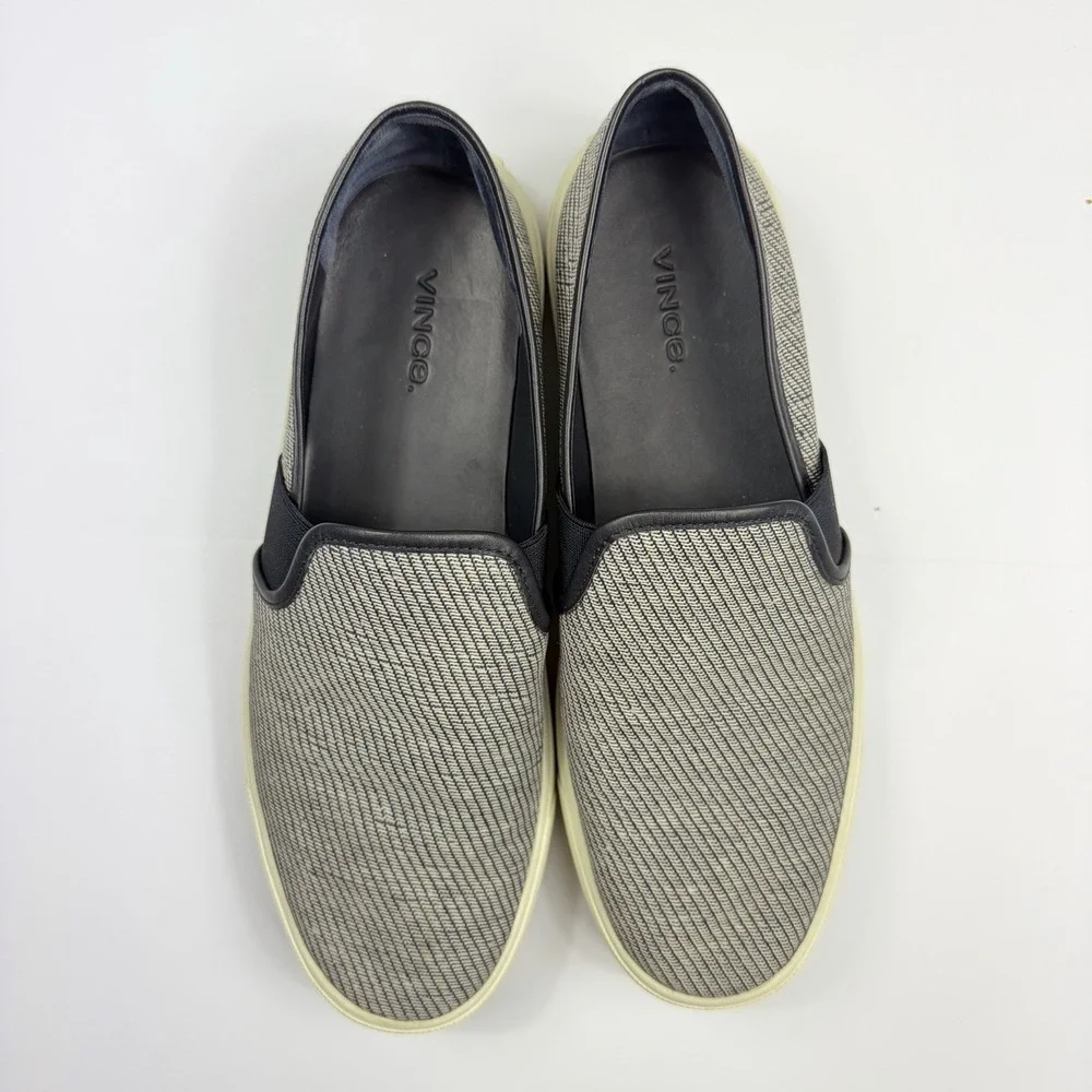 Vince Blair Slip On Sneakers Grey Black Woven Textured Shoes Womens 7.5